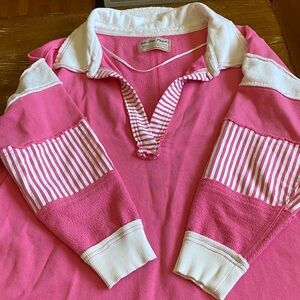 Free people pink and white rugby shirt size small